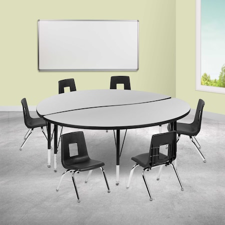 Flash Furniture 60" Circle Wave Grey Table Set-12" Stack Chairs XU-GRP-12CH-A60-HCIRC-GY-T-P-GG